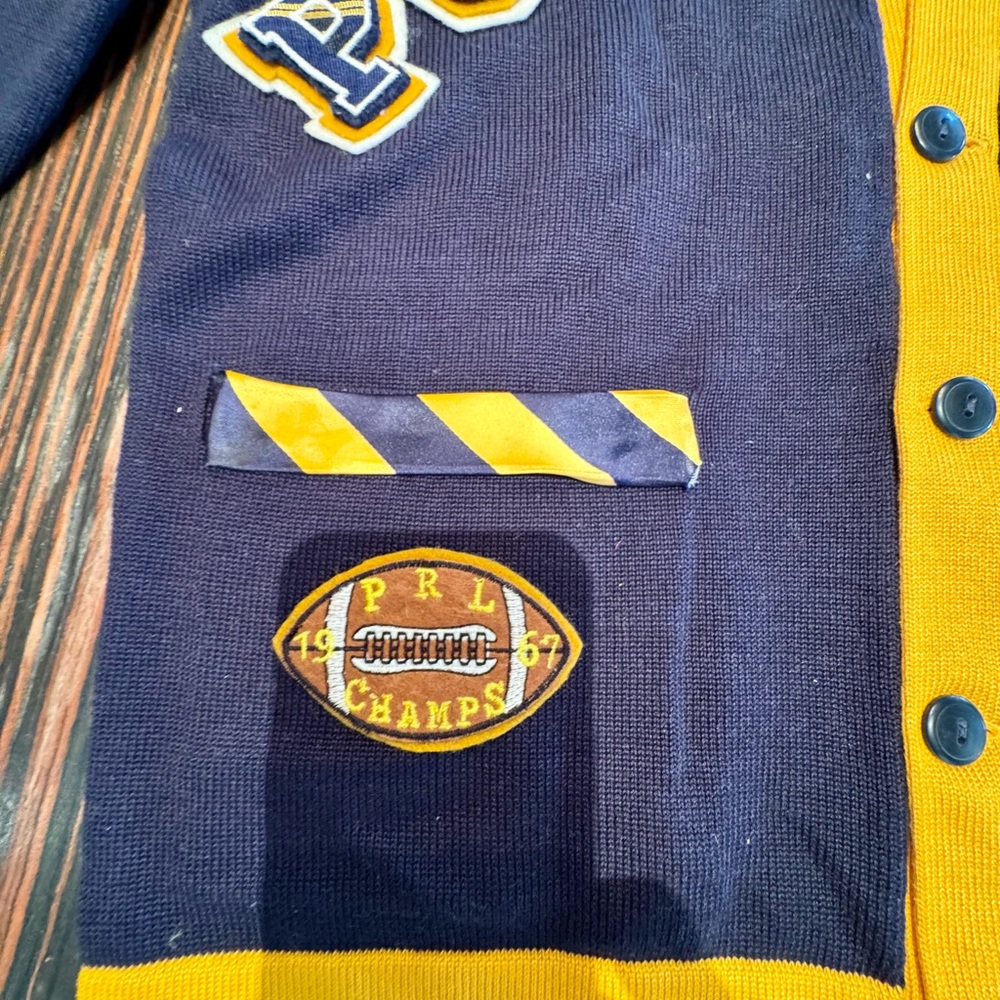 🔥🔥 HOT Polo Ralph Lauren Navy Yellow Varsity Preppy Cardigan Patches P Wing - Picture 7 of 16